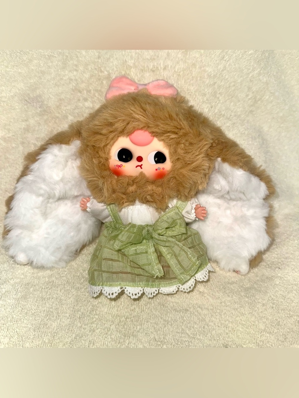 Baby Three Bunny Plush Doll Green Dress Blind Box Keychain